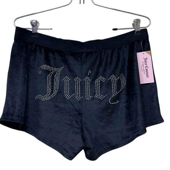 NWT Juicy Couture Size L Black Bling Velour Mini Shorts Sleepwear Gift - Picture 1 of 9